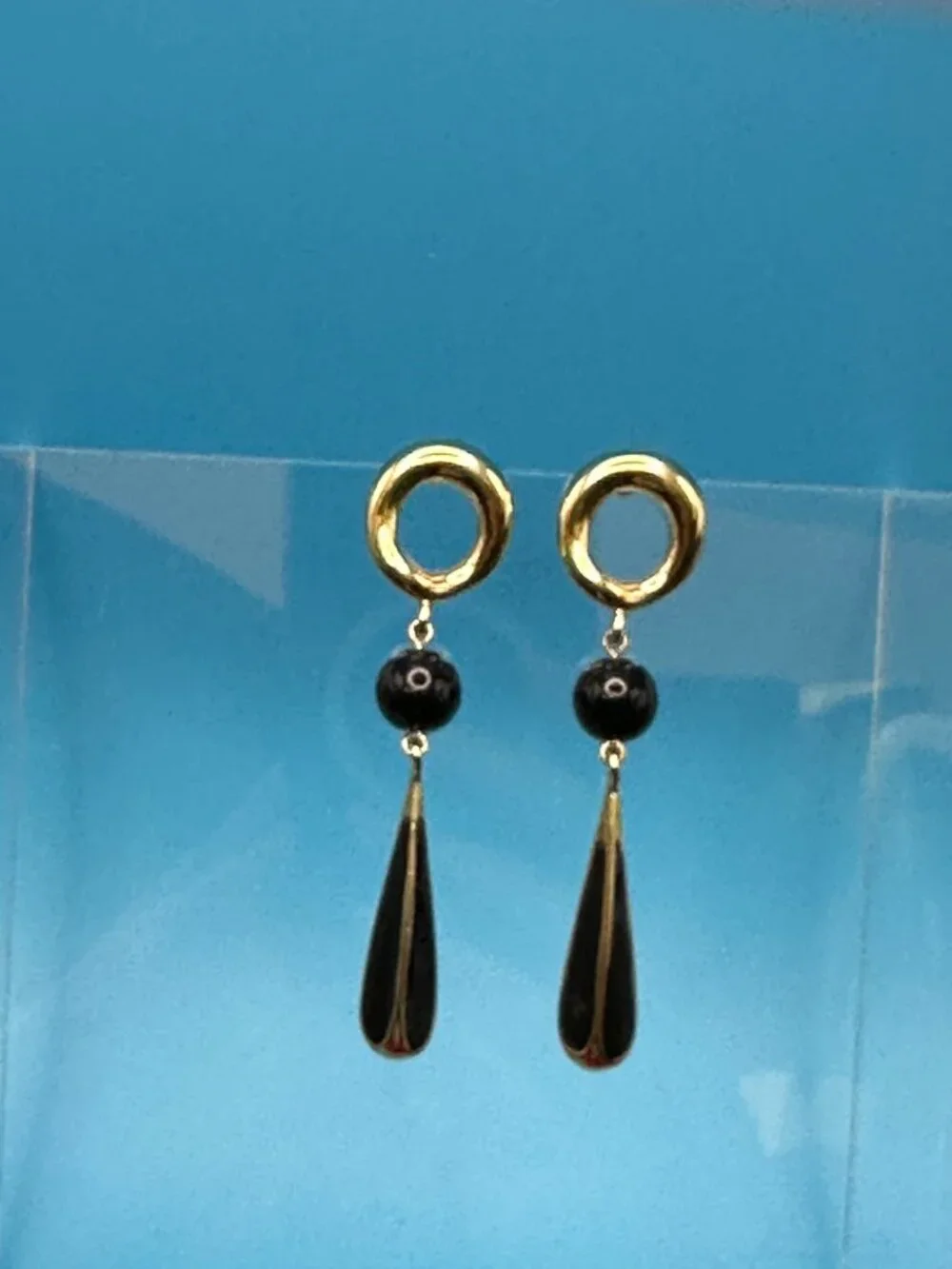 VTG Fernando Originals Gold-Tone & Black Enamel Dangle Earrings - Picture 11 of 11
